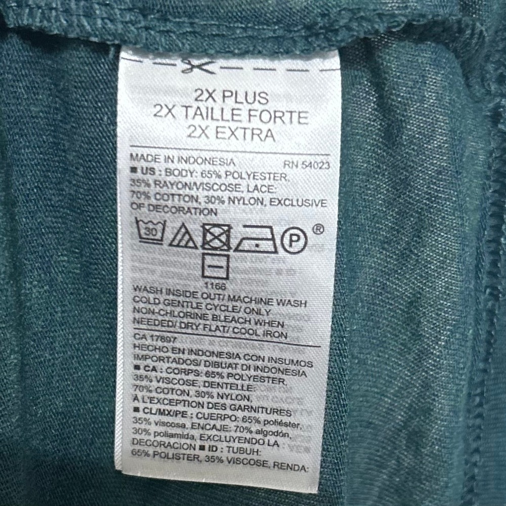 Old Navy Blouse 2X Teal Green Lace Yoke Boho Long Sleeve Cottagecore Peasant Top - Picture 5 of 9